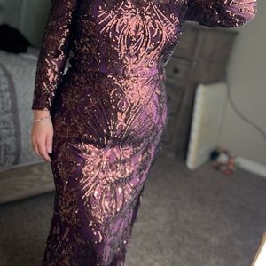 Cachet Purple Long Sleeve Gown for Wedding